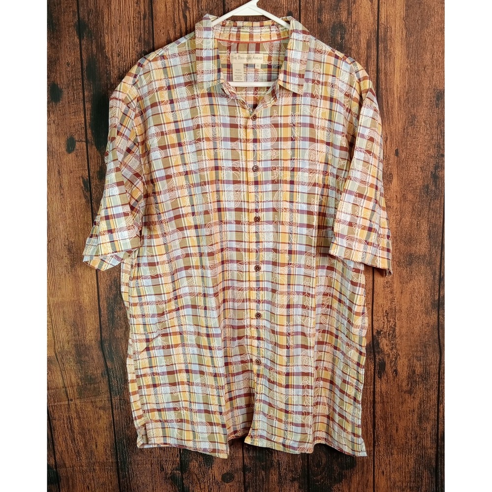The Territory Ahead Mens XL Plaid Paisley Cotton Short Sleeve Button Down Shirt